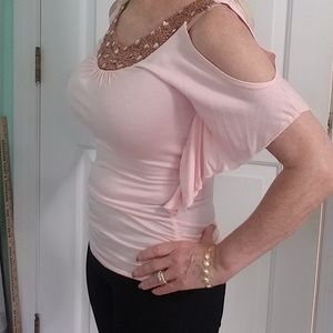 Body Central Beaded jeweled top, size S, light peach